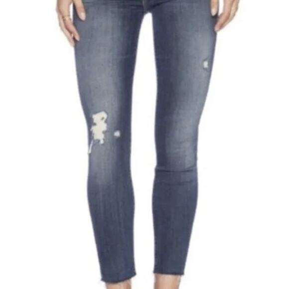 Mother The Looker Ankle Fray Alley Cat Dark Wash Distress Denim Skinny Jeans 29 - Picture 2 of 13